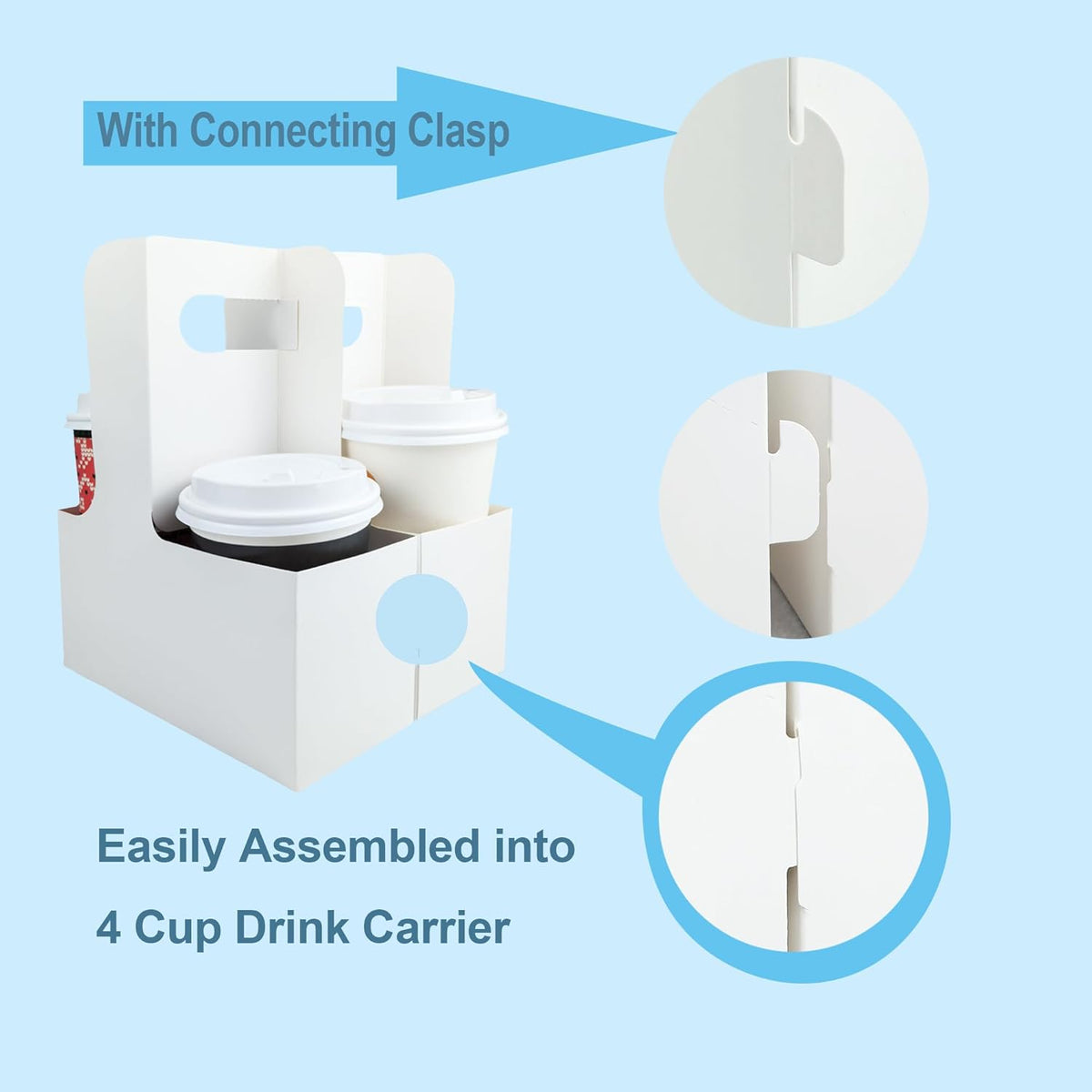 50 Pack 2-Cup Drink Carrier with Handle, Disposable White Cardboard Paper Cup Holder for Cold/Hot Drinks,Cup Carrier for Coffee or Food Delivery, Take Out Cup Carriers, Mlfklmkl