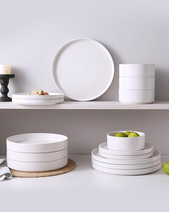 Famiware Nebula Plates and Bowls Set, 12 Pieces Dinnerware Sets, Dishes Set for 4, White with Colorful Speckles