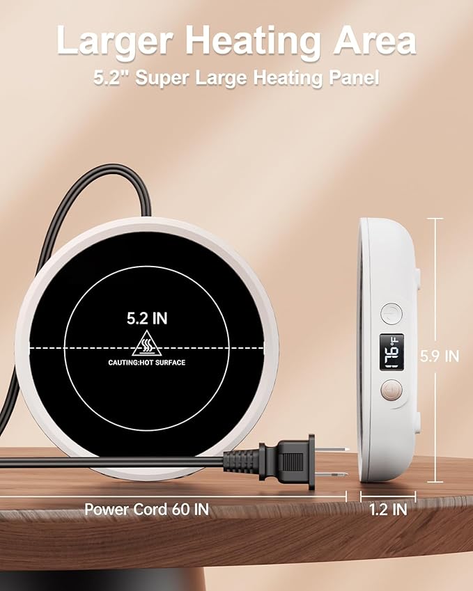SWEETFULL Mug Warmer - Upgraded 36W Coffee Cup Warmer for Desk with 130℉-176℉ Digital Display, 2-12H Timer Auto Shut Off, Smart Electric Coffee Heating Plate, Ideal Gifts for Women Men - White