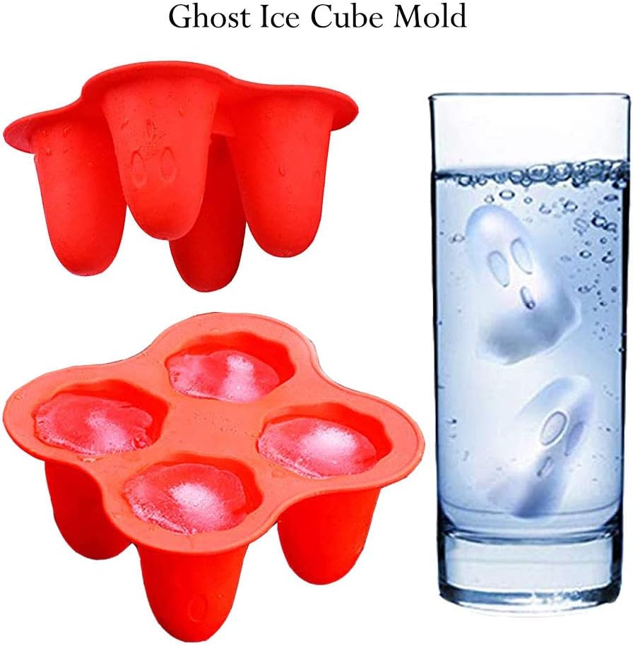 Silicone Ice Cube Molds,Halloween Ghost Ice Cube Maker Tray for Whiskey, Spirits, Liquor, Cocktails,Candy, Cake, Soap,Set of 4