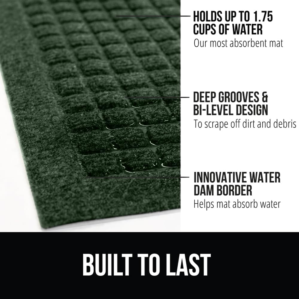 GORILLA GRIP Front Door Mat, Indoor Outdoor Ultra Absorbent HydroAbsorb Doormat, Absorbs Up to 1.7 Cups of Water, Stain and Fade Resistant, Rubber Backing Doormats, Captures Dirt, 29x17 Green