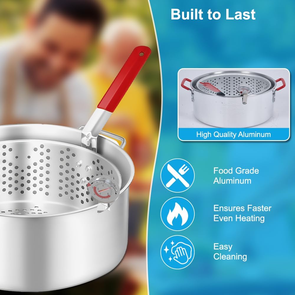 10QT Outdoor Fish Fryer Kit – Heavy-Duty Aluminum Pot, 6.7QT Basket, Propane Deep Fryer with 0-10 PSI Regulator & Steel Frame – Ideal for Seafood & More