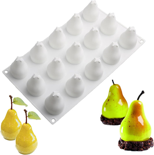OCPO KITCHEN 3D Pear Shape Silicone Molds for Baking Mousse Cake, 3D Silicone Baking Mold for Candy Pastry Chocolate Truffle Cupcake Jelly Cookie Pudding Cake Decoration Mold, Pear Shape (15-Cavity)