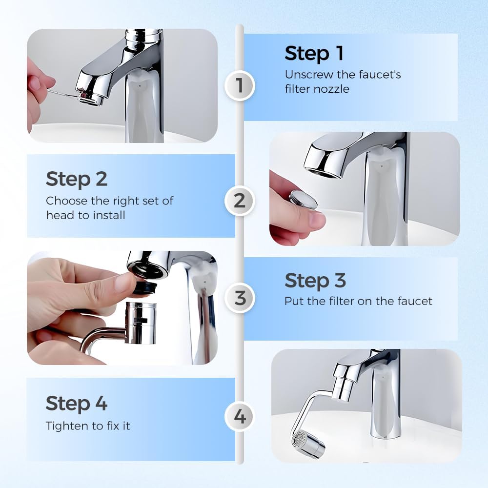 1440° Rotatable Faucet Aerator Extension, 2025 New 2 Modes Universal Sink Faucet for Splash Reduction, 1080° Rotating Multifunctional Faucet Extender for Bathroom Sink Kitchen (2)