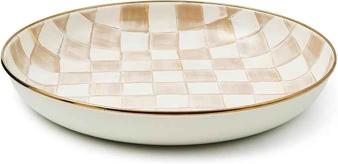 MACKENZIE-CHILDS Enamel Abundant Bowl, Decorative or Serving Bowl, 13-Cup Capacity, Brown-and-White Mocha Check