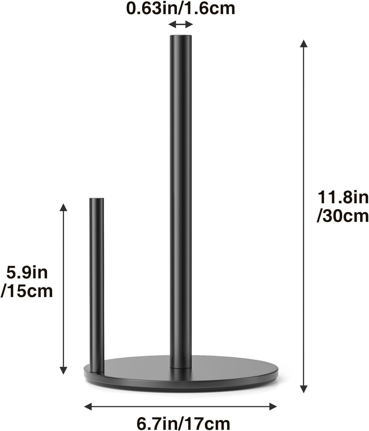 Paper Towel Holder Black, Premium Stainless Steel Kitchen Roll Dispenser, Countertop Roll Organizer with Weighted Base