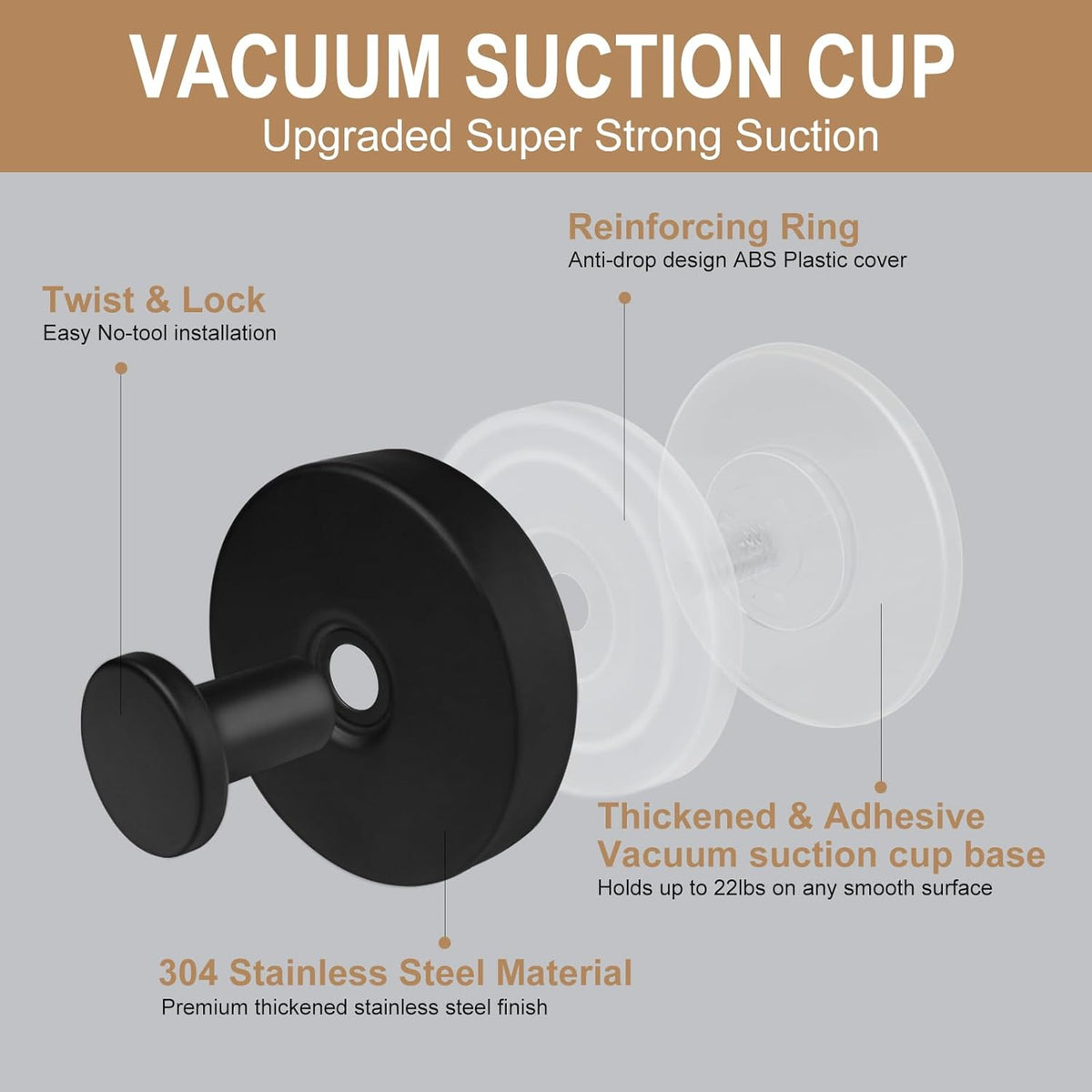 ZESLMG Suction Cup Hooks for Shower Wall, Door Wreaths, Removable Inside Shower Towel Hooks for Bathroom Window Glass Kitchen- Bath Robe Loofah Suction Hooks for Hanging More Surfaces (Black, 4 Pack)