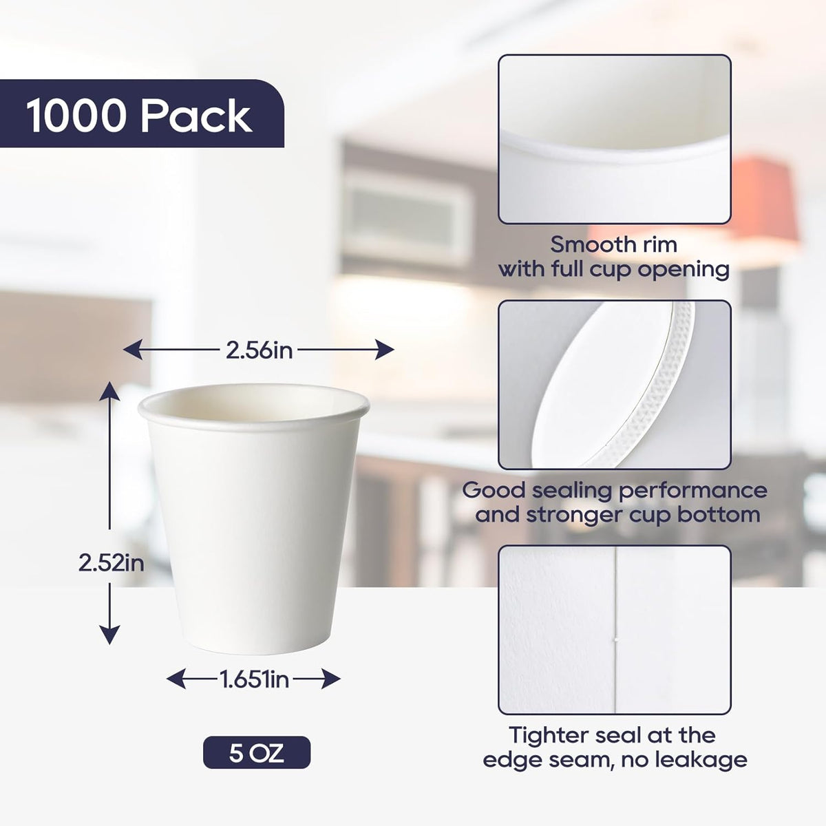 LITOPAK 1000 pack 5 oz Paper Coffee Cups, White Small Espresso Paper Coffee Cups for Office, Home, Party, and Events