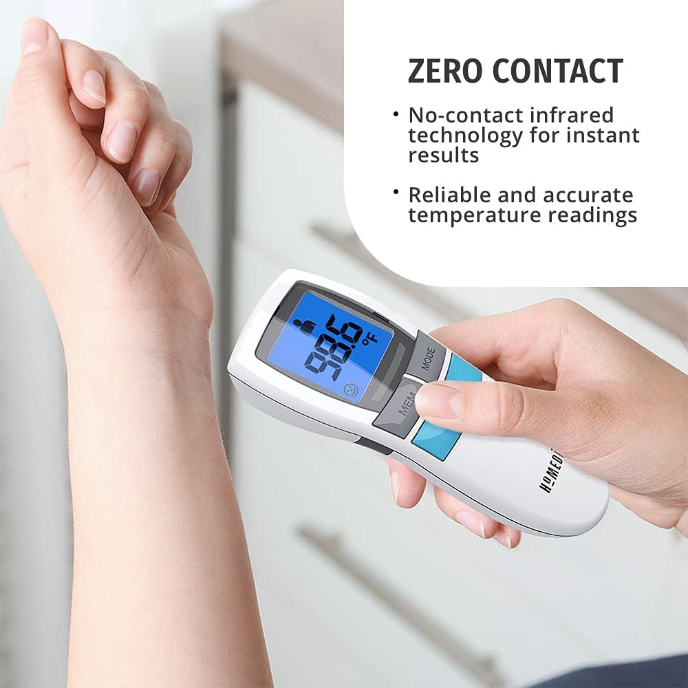 HoMedics No-Touch Infrared Thermometer, Reliable and Accurate Body Temperature Readings, Ultra-Fast Results, Digital Display for Fahrenheit or Celsius, Quiet Nighttime Mode and High-Fever Alarm