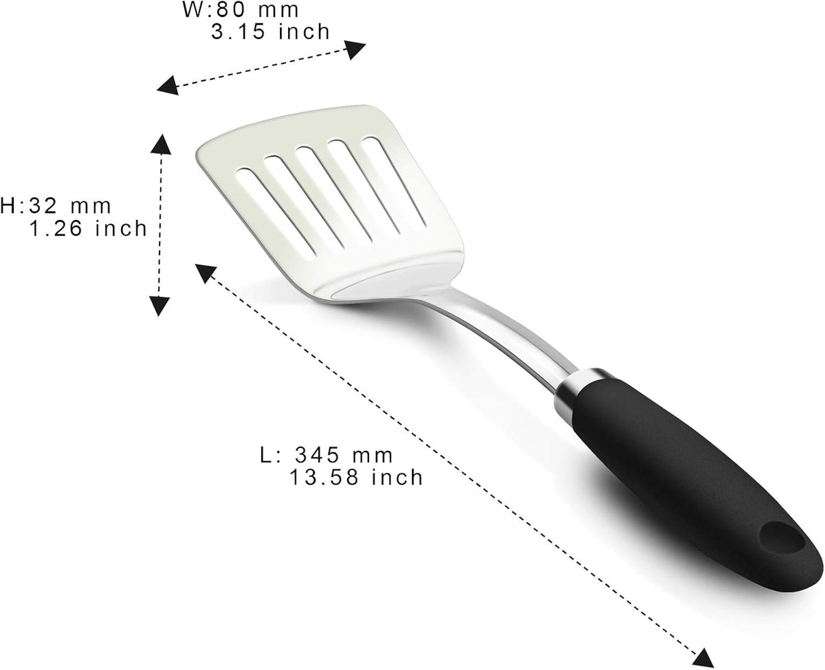 Brushed Slotted Stainless Steel Turner, Non-Slip Spatula with Ergonomic Handle