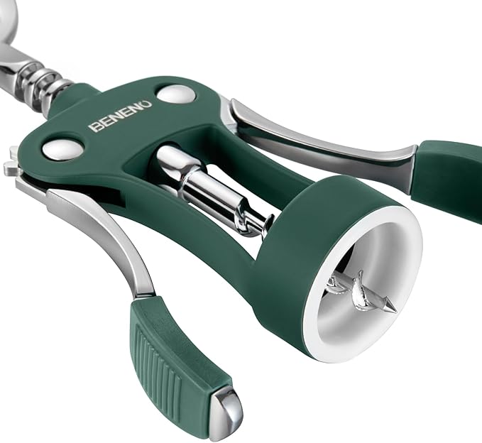 Beneno Wine Opener, Zinc Alloy Premium Wing Corkscrew with Multifunctional Bottles Opener, Sharp Wine Corkscrew with Ergonomic Non-Slip Wing Handle, Dark Green