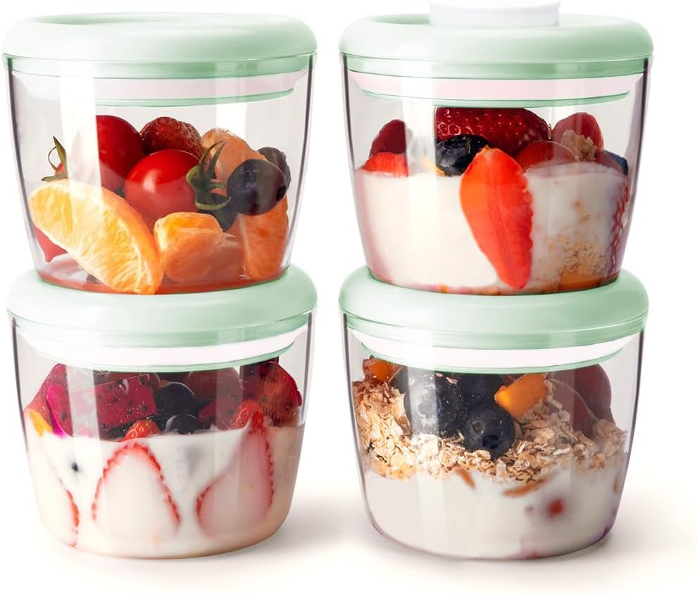 Overnight Oats Containers with Lids,14oz 400ml Set of 4 Meal Prep Container, Airtight Leakproof Reusable Food Storage Containers,Pop-Top Lids Bowl for Leftovers,Glass-like Clarity Tritan Material