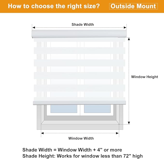 Persilux Cordless Zebra Blinds for Windows Free-Stop Roller Shades for Windows (15" W x 47" H, White) Dual Layer Room Darkening Roller Blinds for Home, Office and Kitchen