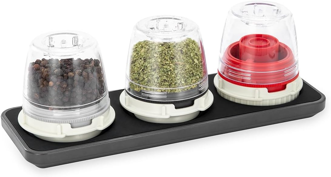 FinaMill Salt and Pepper Mill Tray, Stackable FinaPod Storage, Stylish Kitchen Accessories for Spice Grinder, Gift-Ready - Slate Trio Stackable Tray