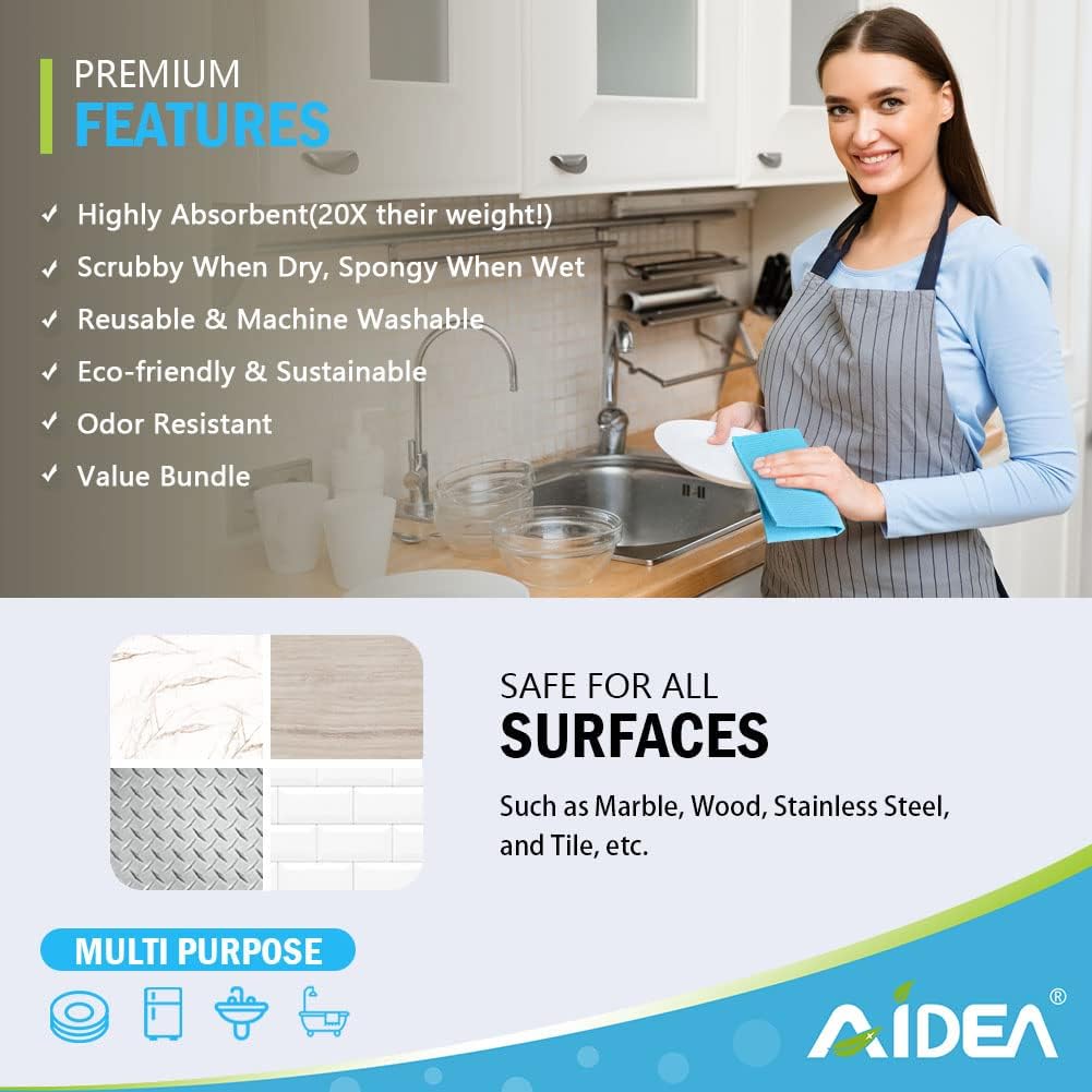 AIDEA Swedish Dishcloths for Kitchen-10PK, Absorbent Sponge Dish Cloth, Dishcloths for Washing Dishes, Reusable Paper Towels Dish Cloths, Swedish Towels for Home, Kitchen, Glass, 7" x 6"