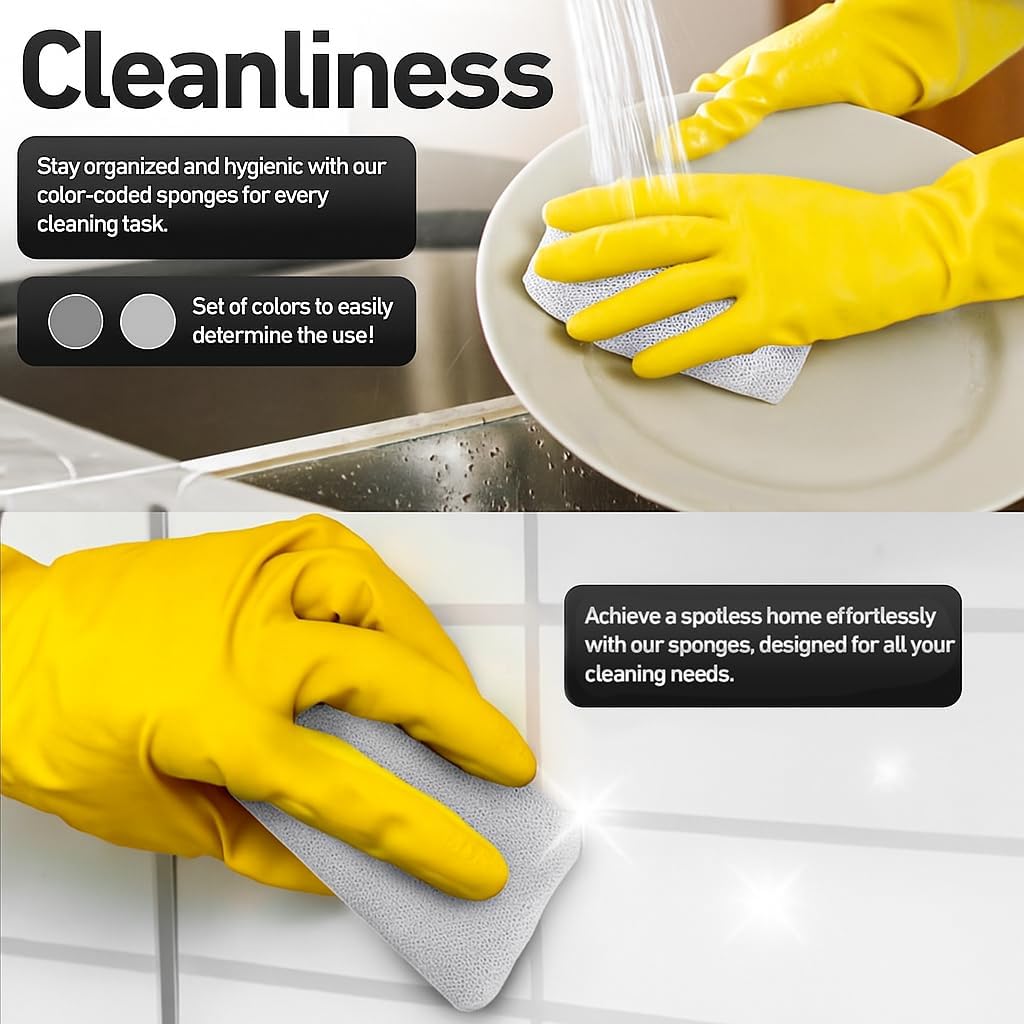 Casanero 12-Pack Silicone Scrubbing Sponges, Heavy-Duty, Non-Scratch | Reusable, Odor-Free, Multi-Purpose Cleaning for Dishes, Non-Stick, Countertops
