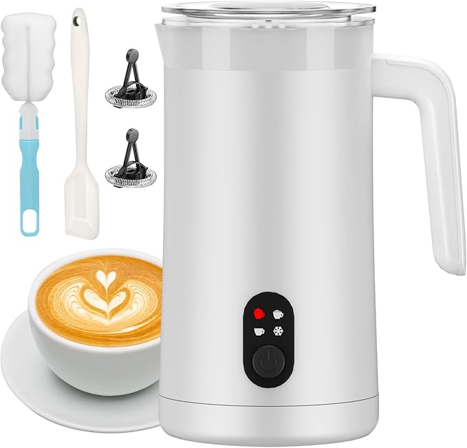 Milk Frother, 4-in-1 Electric Milk Steamer and Frother, 13.5oz/400ml Automatic Large Capacity Warm and Cold Foam Maker, Milk Warmer and Coffee Frother for Latte, Cappuccino, Macchiato(White)