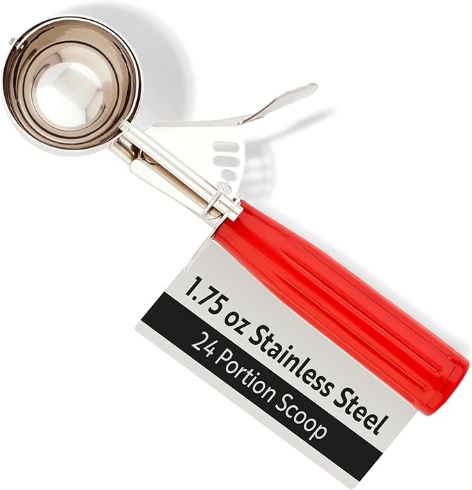 Restaurantware 1.75 Ounce Portion Scoop, 1 Trigger Release Stainless Steel Cookie Scoop - With Red Handle, Stainless Steel Disher, For Portion Control, Cookie Dough, Cupcake Batter, Or Ice Cream