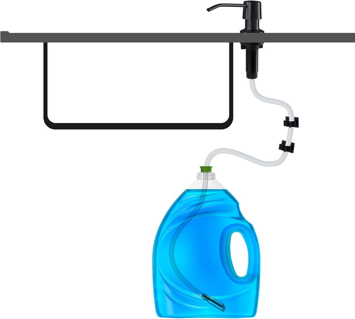 Soap Dispenser for Kitchen Sink - 4” Spout and 16oz Capacity Bottle - Black Countertop Soap Dispenser Pump with 47" Extension