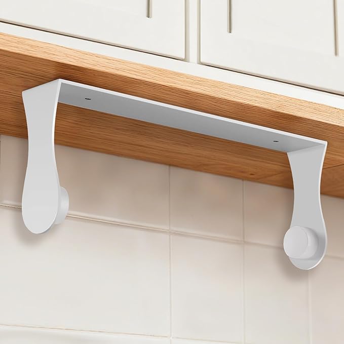 Paper Towel Holder Under Cabinet, White, Adhesive & Wall Mount, Under Counter Paper Towel Rack for Kitchen and Bathroom, Home and Kitchen Decor