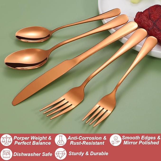 40 Pcs Rose Gold Silverware Set for 8, Food Grade Stainless Steel Flatware Set, Eating Utensils Sets Include Fork/Knife/Spoon,Home Kitchen Tableware Set, Reusable Cutlery Set, Dishwasher Safe