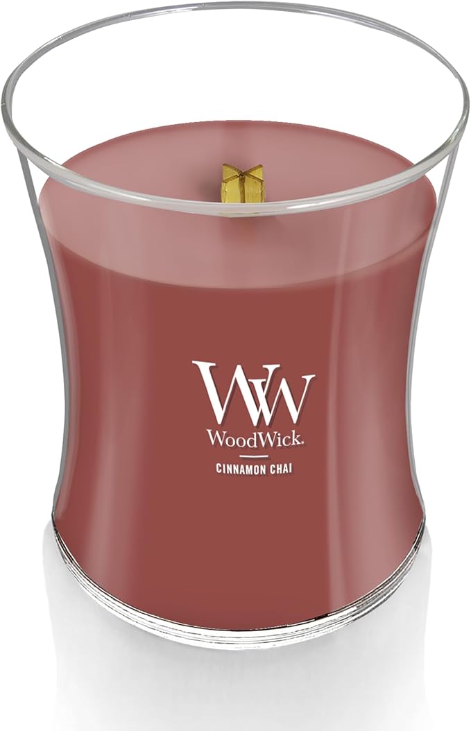 WoodWick Cinnamon Chai Holiday Candle Gifts for Women and Men, 9.7 oz Medium Hourglass Candle with Crackling Wick