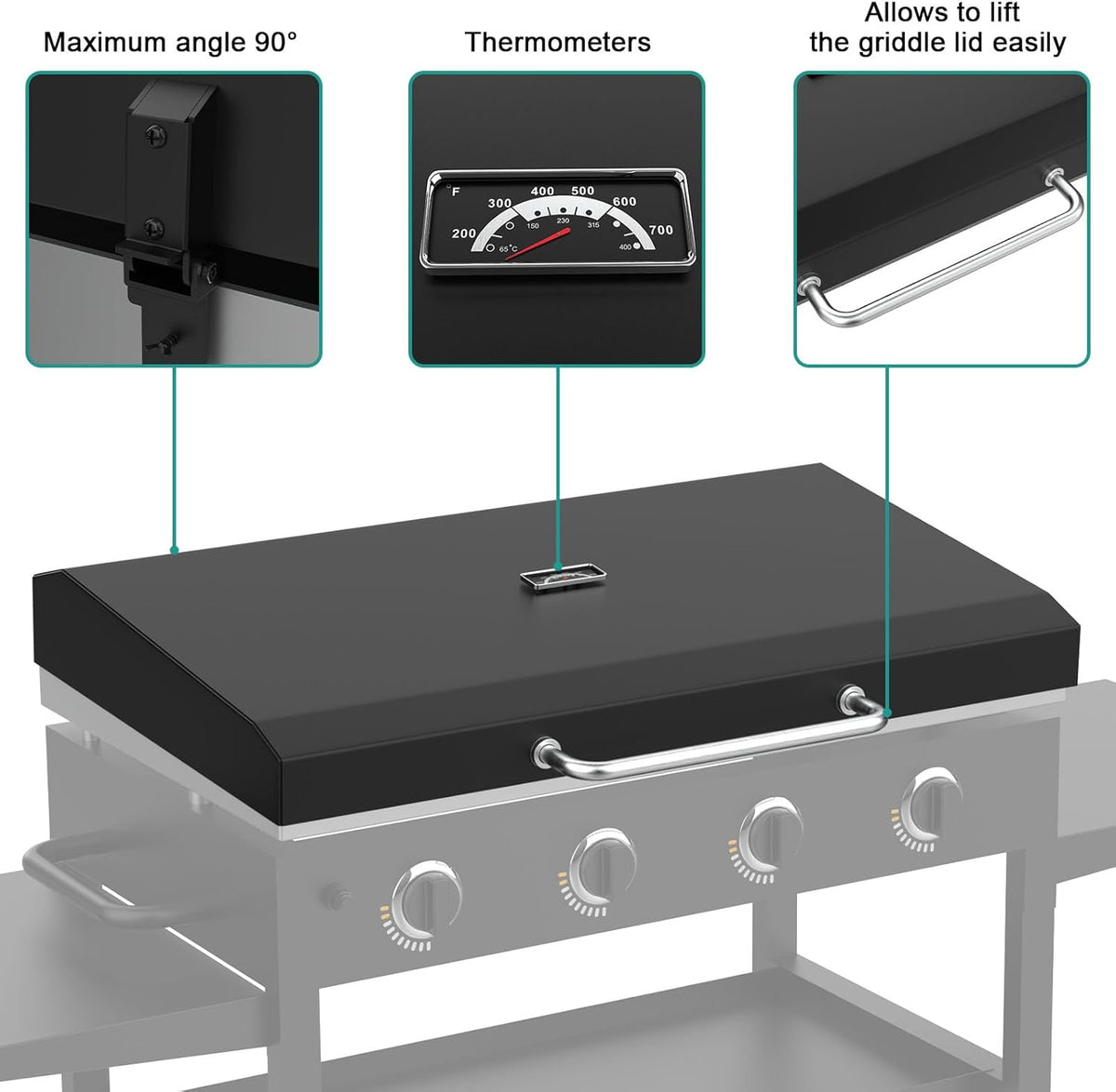 Upgraded Griddle Hinged Lid for 36" Blackstone 1554 1863 1825 1818 1565 1560 2149 1841 1866 2122 2151 2177, Hard Cover with Thermometer and Cover for Blackstone 36 Inch Griddle Accessories