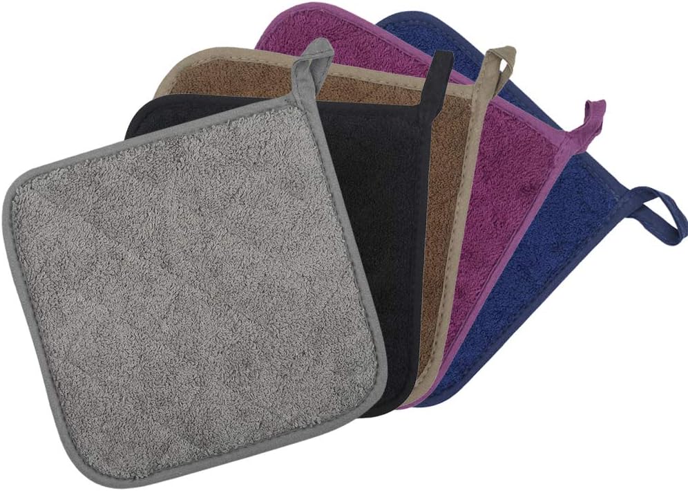 100% Cotton Kitchen Everyday Basic Terry Pot Holder Heat Resistant Coaster Potholder for Cooking and Baking Set of 5 (Multi Color 2, Potholder)