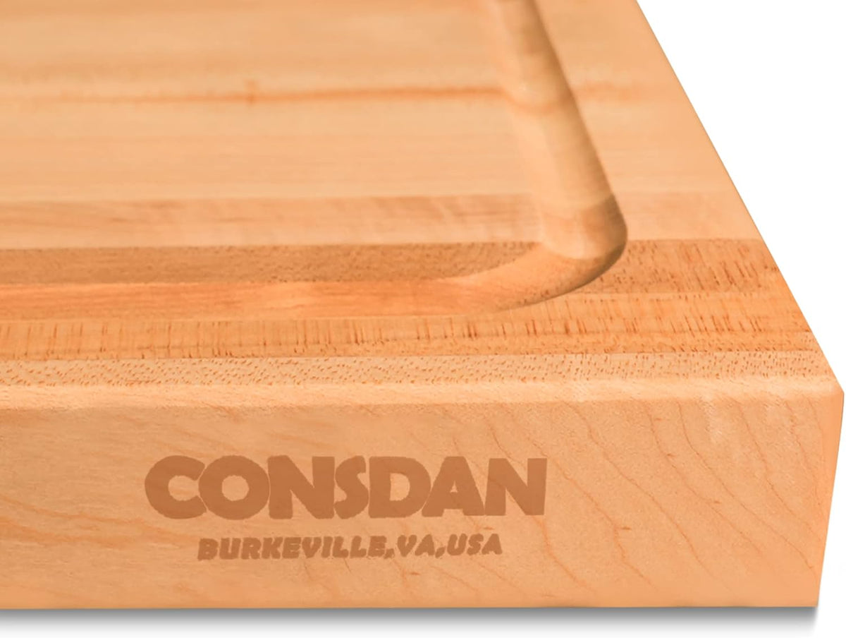 CONSDAN Wood Cutting Board for Kitchen, USA Grown Hardwood, 16 x 12, Hard Maple with Invisible Inner Handle, Prefinished with Food-Grade Oil, Suitable for Kitchen Edge Grain, 1-1/2" Thick