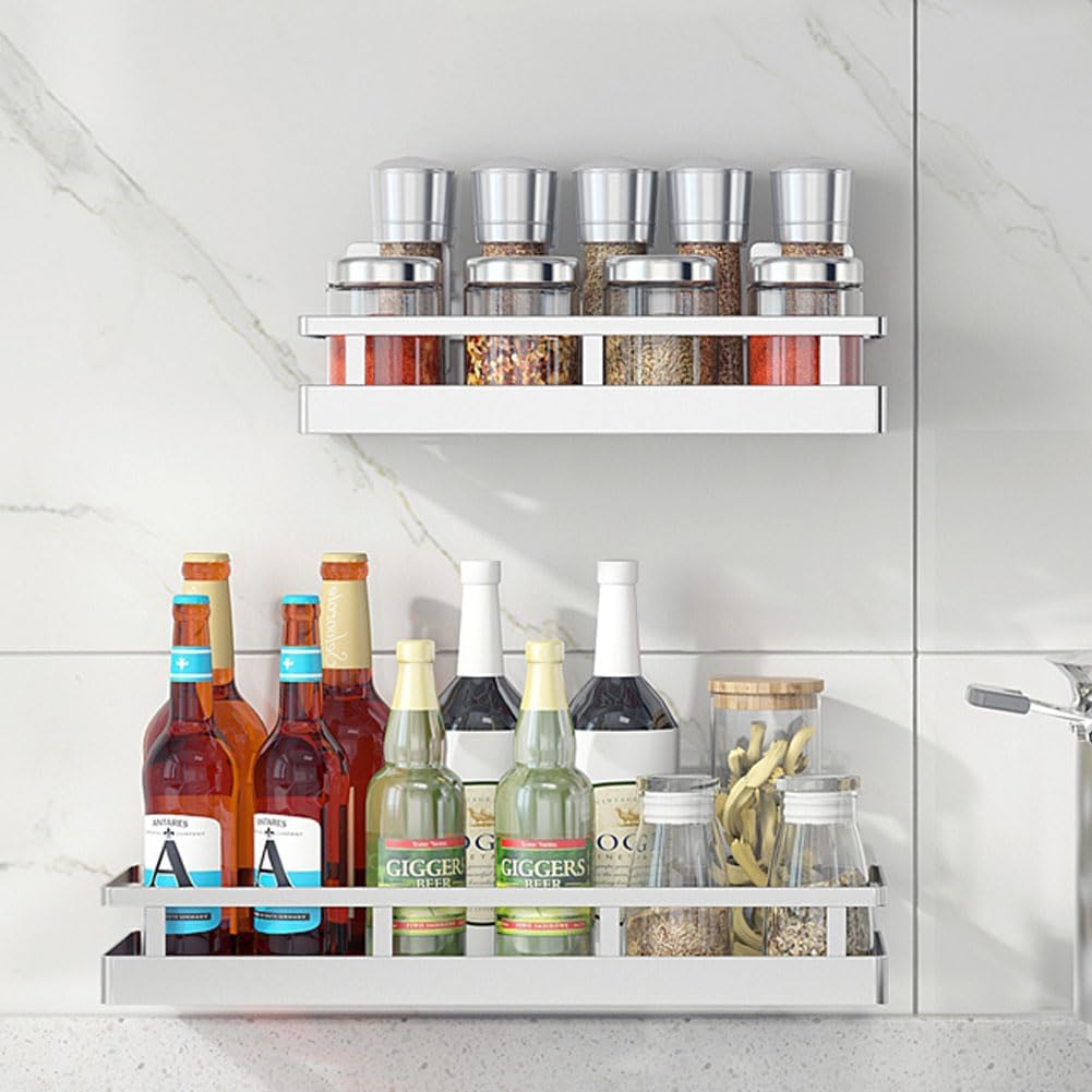 2PCS Kitchen Spice Rack, SUS304 Stainless steel Wall Mount Storage Rack, Seasoning Container, 11.8Inch Spice Organizer, Kitchen Seasoning Hanging Rack, Bathroom Shelf for Storing Toiletries