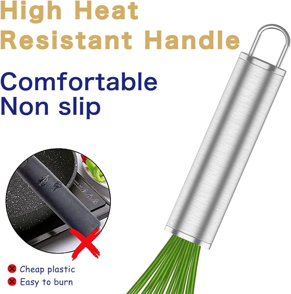 Silicone Whisk,Professional Whisks For Cooking Non Scratch,Stainless Steel & Silicone Wisk,Plastic Rubber Whisk Tool For Nonstick Cookware Pans,Silicon Wisks Set of 3,Green.