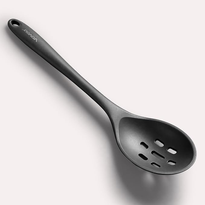 Silicone Slotted Spoons for Cooking - Extra Large Kitchen Spoons for Mixing, Serving, & Stirring - 600°F Heat-Resistant Non Stick Utensils Skimmer- Dishwasher Safe, Black