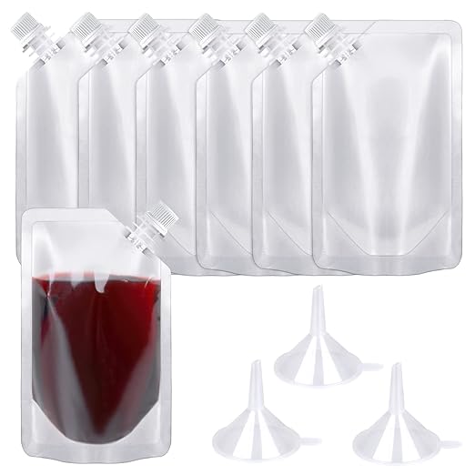 24 Pcs Plastic Flasks, 8 Oz Concealable and Reusable Drink Pouches, Leak-Proof Food Grade Plastic for Travel (8OZ-24PCS +3 Funnels)