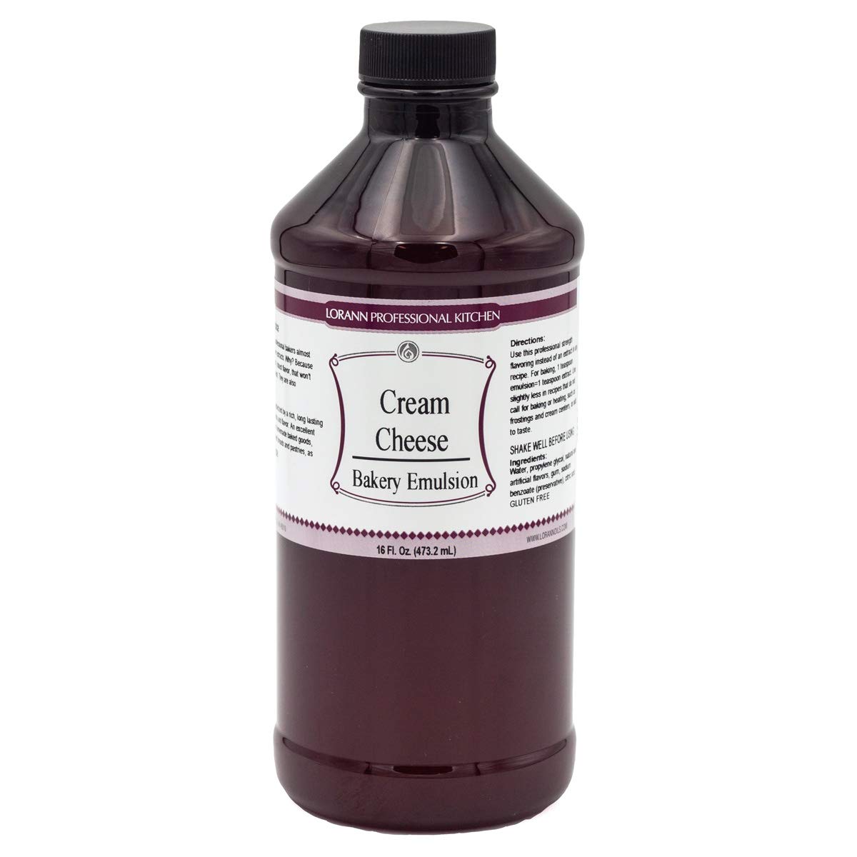 LorAnn Oils Cream Cheese Bakery Emulsion: True Essence, Ideal for Boosting Fruit Tones in Cakes, Cookies & Desserts, Gluten-Free, Keto-Friendly, Extract Substitute Essential for Your Kitchen, 16 Oz