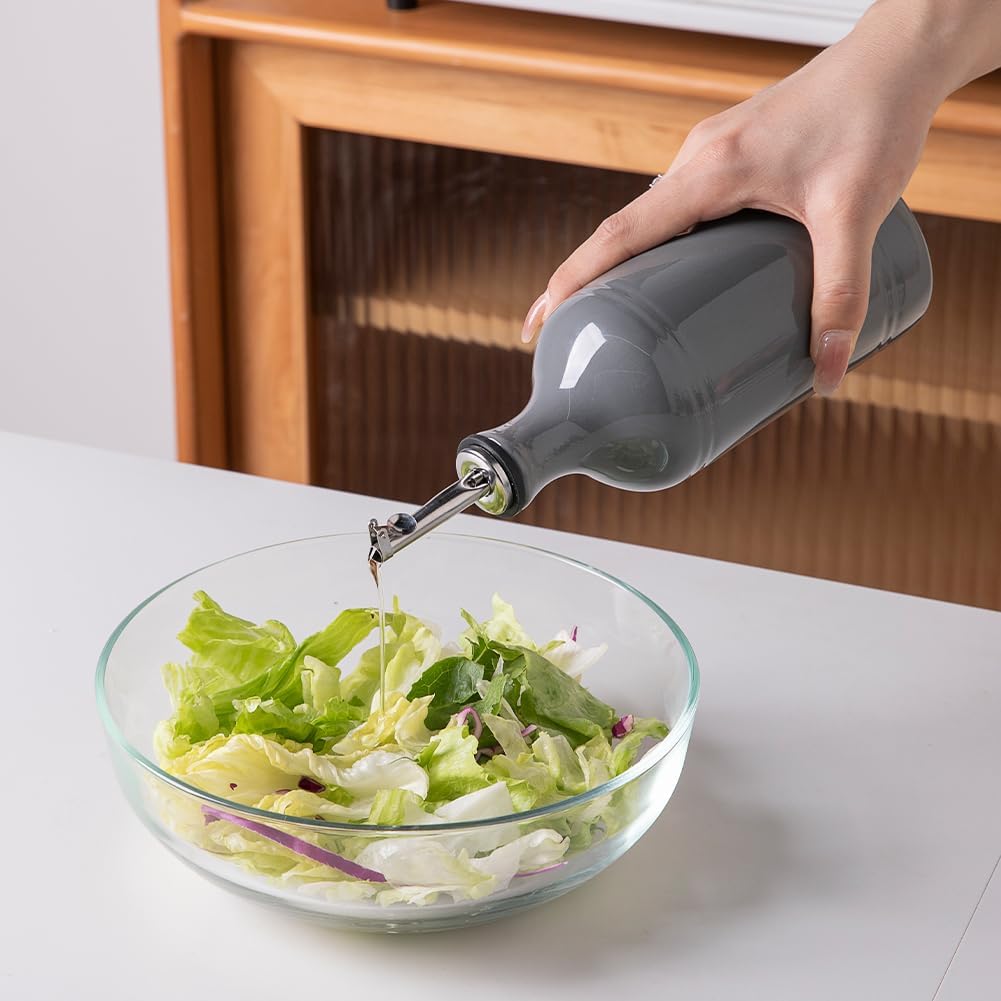 Sweejar Ceramic Olive Oil Dispenser Bottle, Opaque Oil Cruet Protects Oil to Reduce Oxidation, Suitable for Storage Oil, Vinegar, Coffee Syrups & Other Liquids, Pack of 1, 15.5 Fl Oz (Dark Grey)