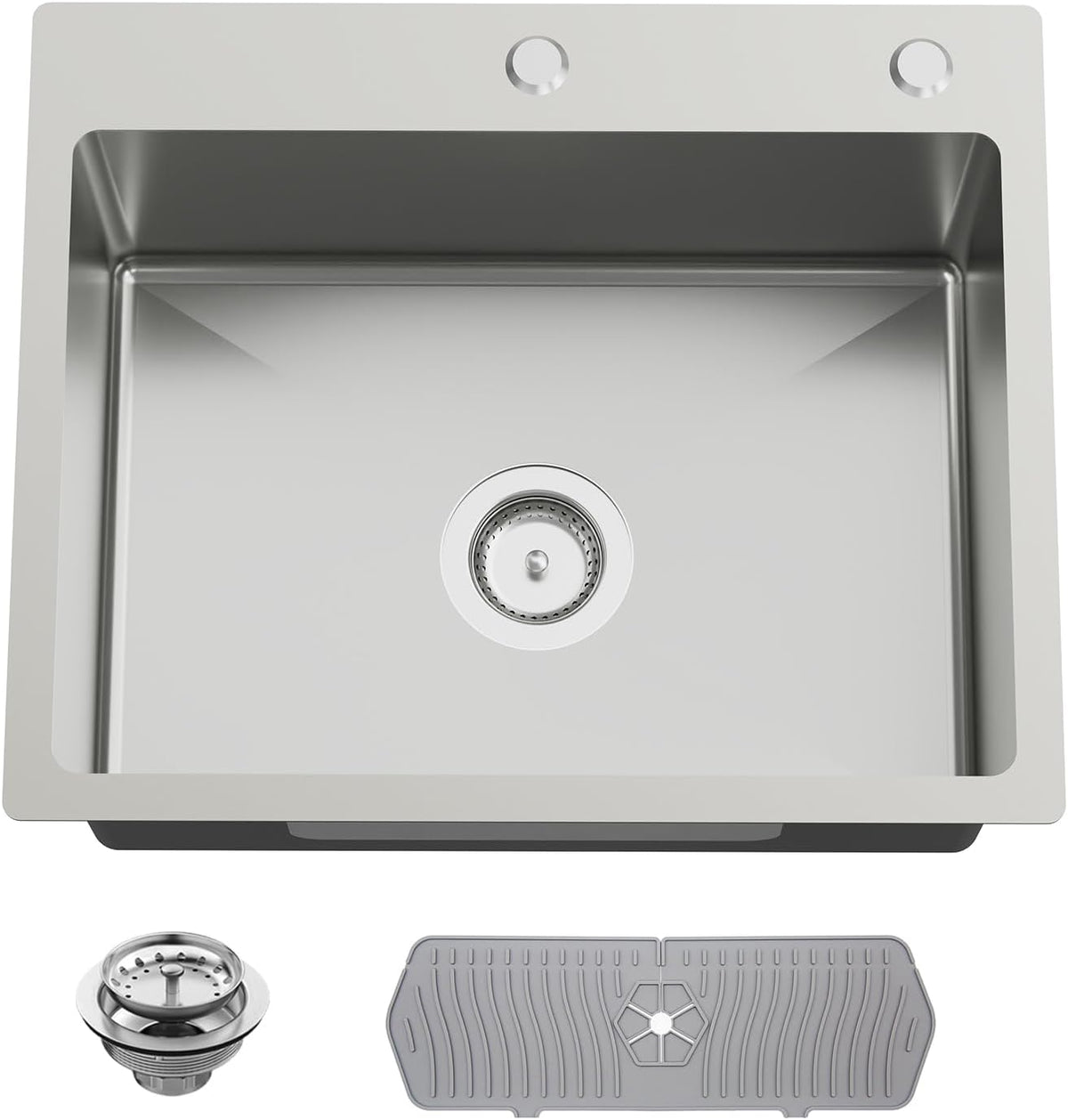 Kitchen And Bar Sink, 22x18 Inch Stainless Steel Drop In Kitchen Sink Modern Single Bowl Topmount Bar Sink Combo-Silicon Mat,Drain Strainer Set Compatibility With Various Kitchen & Bar Style
