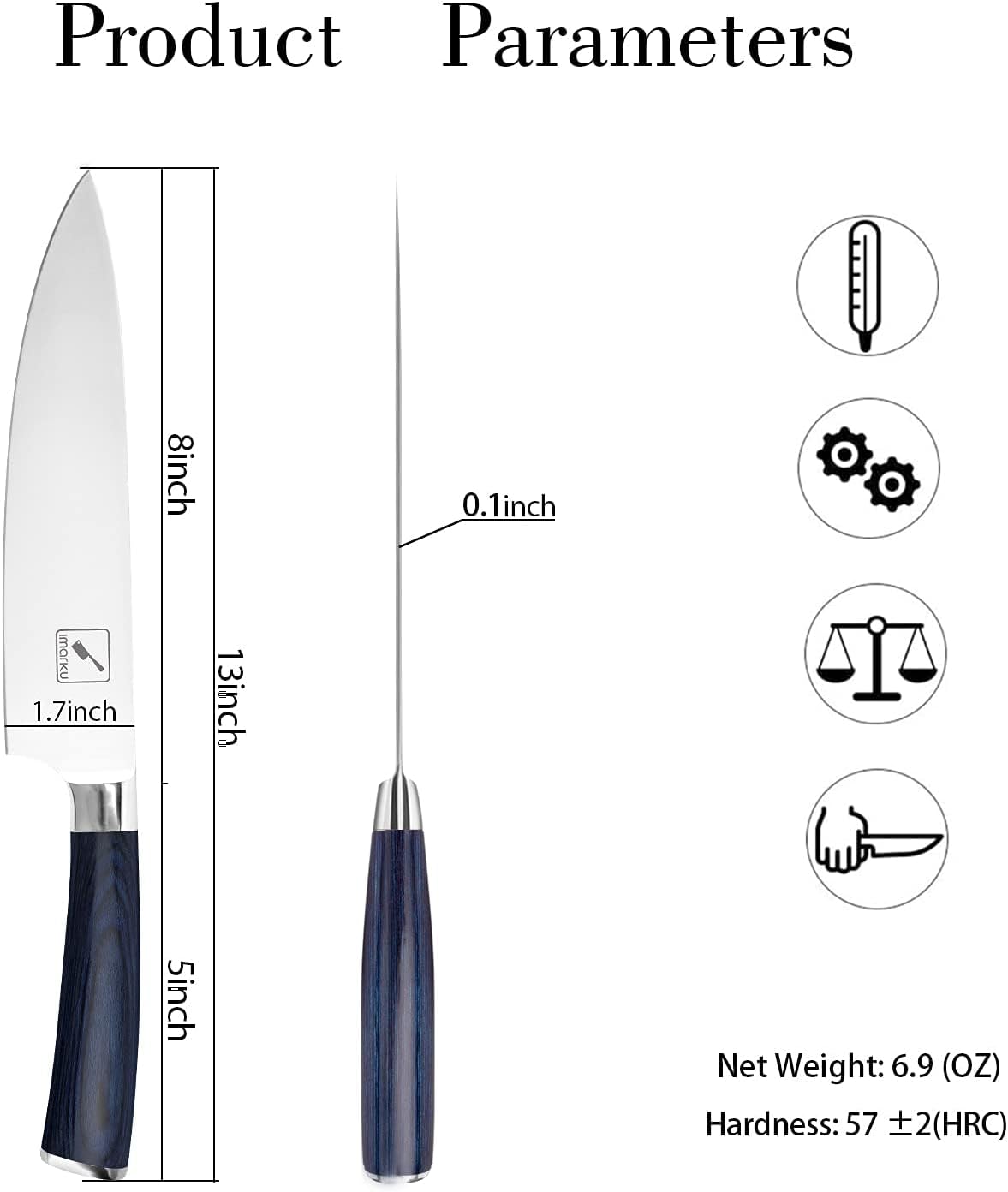 imarku Chef Knife - 8 Inch Pro Kitchen Knife, High Carbon Stainless Steel Japanese Knife, Chef's Knives with Ergonomic Handle, Ultra Sharp Knife, Gifts for Men and women (Blue Handle)