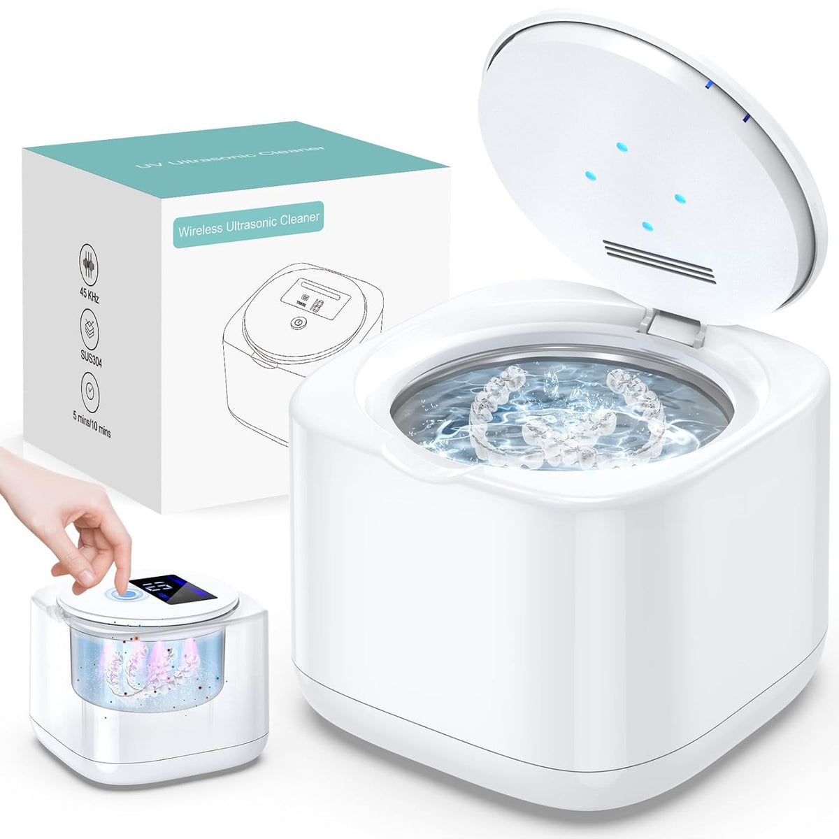 Ultrasonic Retainer Cleaner, Cordless Retainer Cleaner Machine for Dentures, Mouth Guard, Aligner, Night Guard, 45KHz 180ML Portable Dental Machine Pod for Home, Travel