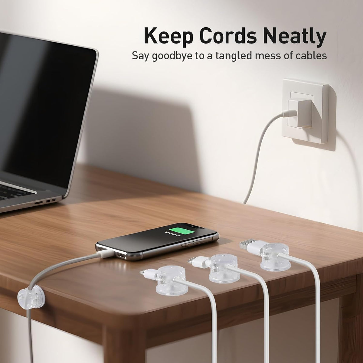 AGPTEK 8 Pack Magnetic Cable Clips, Upgraded 360° Rotatable Cord Holder Clips for Nightstand, Desk Cord Organizer Adhesive Wire Management Home Office Phone Charging Cords USB Cable Keeper (Clear)