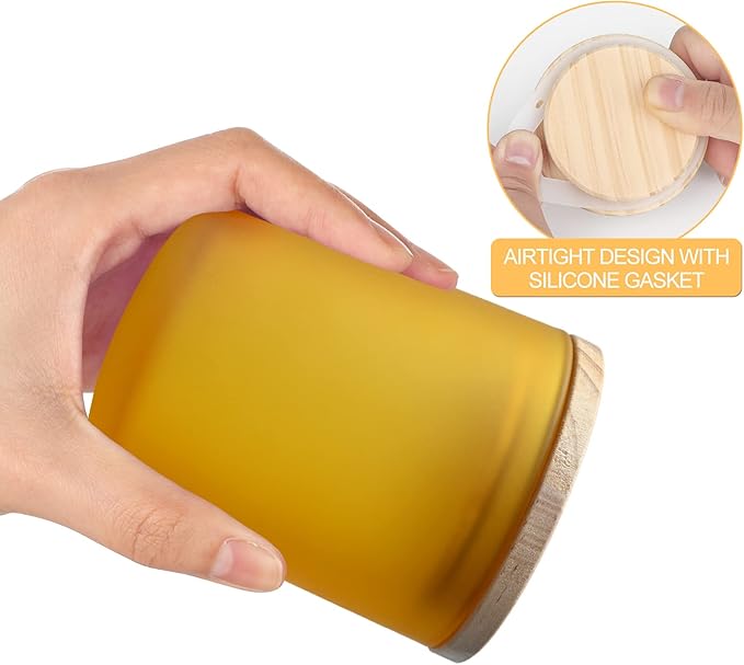 Thick Candle Jars for Making Candles 12 Pcs, 7 OZ Empty Jars with Wood Lids for Candle Making, Sample Container, Frosted Yellow