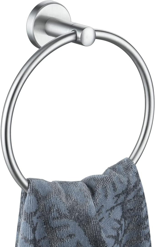 JQK Towel Ring, 304 Stainless Steel Hand Towel Holder for Bathroom, Brushed Finished Wall Mount, TR130-BN