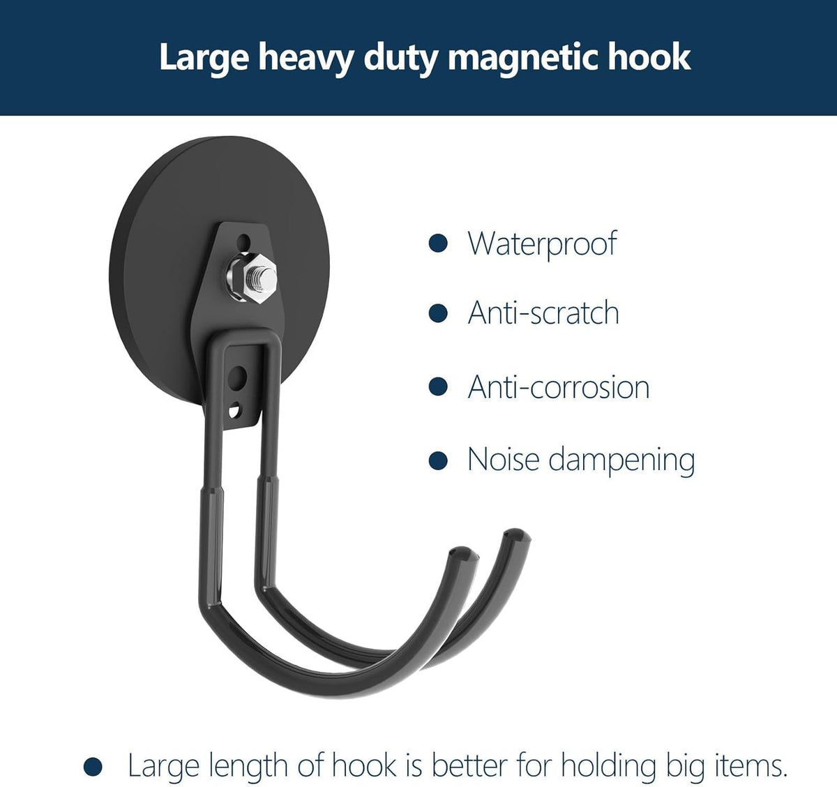Heavy Duty Large Magnetic Hooks,Heavy Duty Magnets with Hook, Strong Garage Magnet Hooks, Magnetic Cable Holder with Anti-Slip Coating for Indoor & Outdoor Hanging(2Pack)