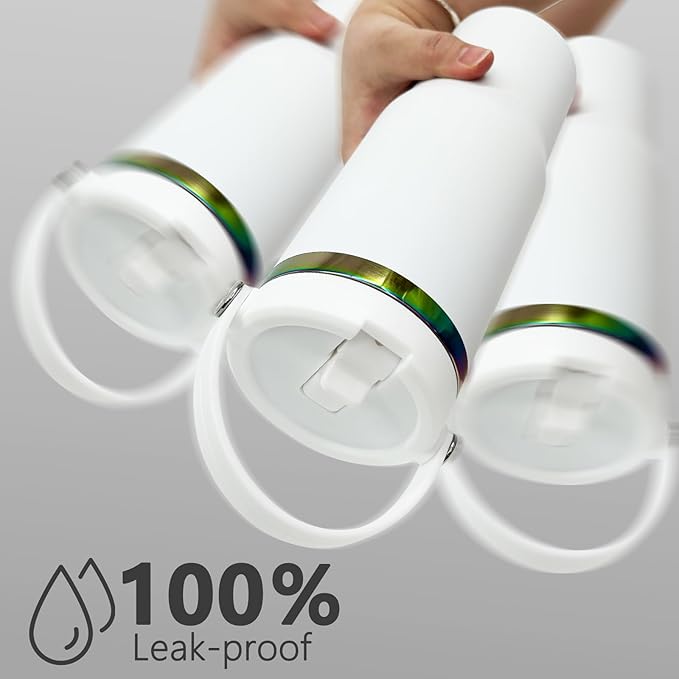 30 oz Tumbler Bulk with Handle and Straw, Vacuum Insulated Tumblers with Flip Straw and Top Handle, Leakproof Powder Coated Tumbler, Stainless Steel Travel Mug for Coffee Water (White, 8 Pack)
