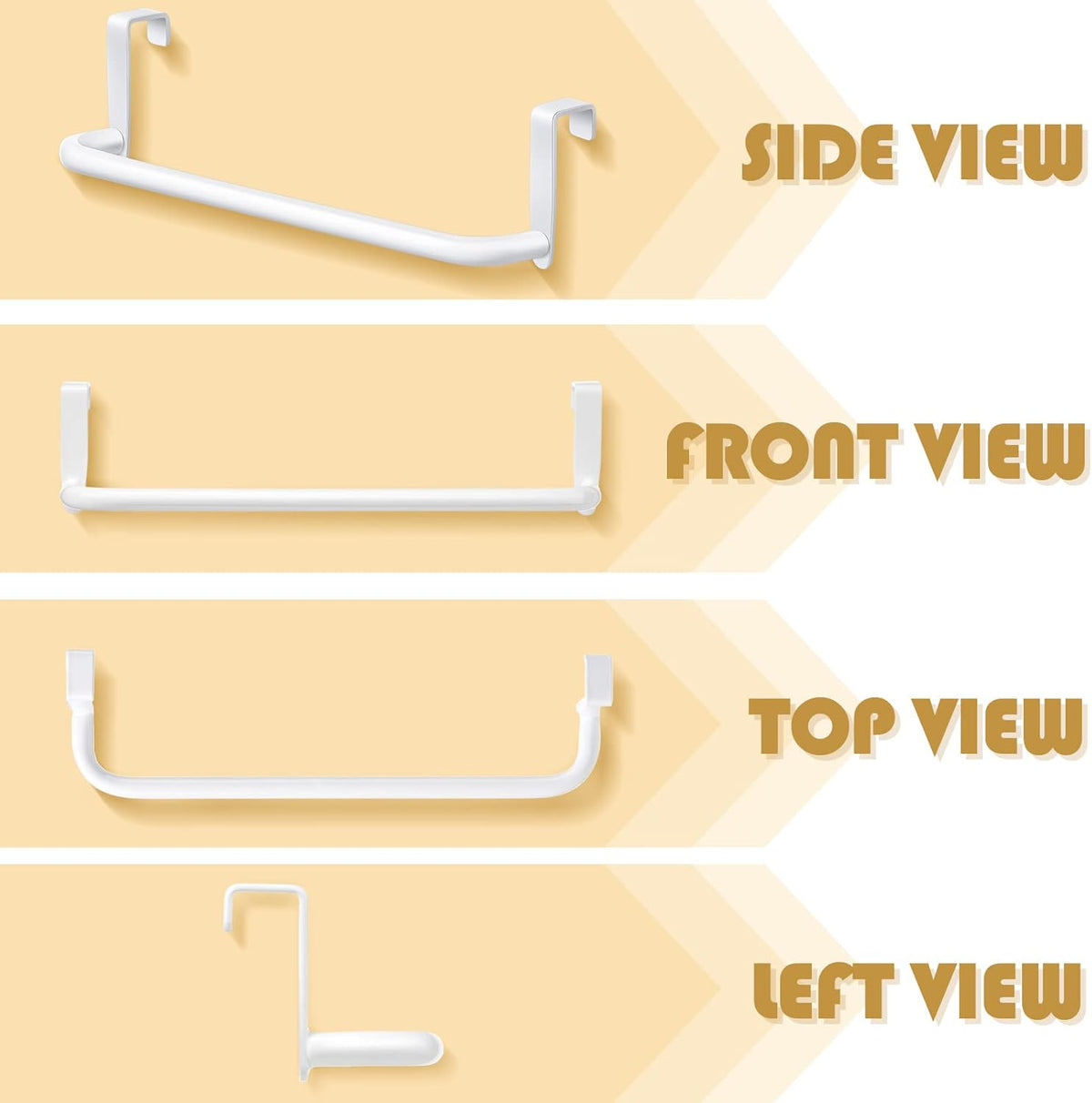 2 Pieces Metal Towel Bar Kitchen Cabinet Steel Towel Rack Bar for Hanging on Inside or Outside of Doors, Home Kitchen Bathroom(White)