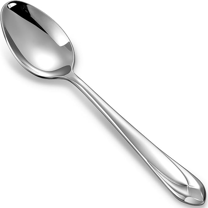 KEAWELL Premium Astra 4-Piece 7.4 inch Spoon Set – Mirror-Finished 18/10 Stainless Steel with Diamond-Faceted Handles Dishwasher Safe for Modern Dining (4, Dinner Spoons)
