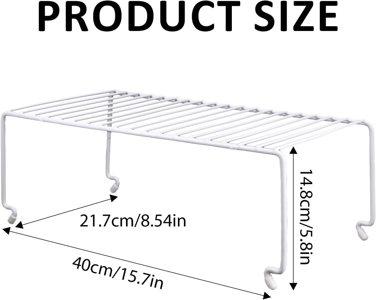 4-Pack Large (15.7x8.54inch) Multi-Level Organizer Rack, Kitchen Shelves for Spice Organization for Cabinet, Pantry Organizers and Storage, Wire Extra Shelf, Desk Organizer, Stackable, White