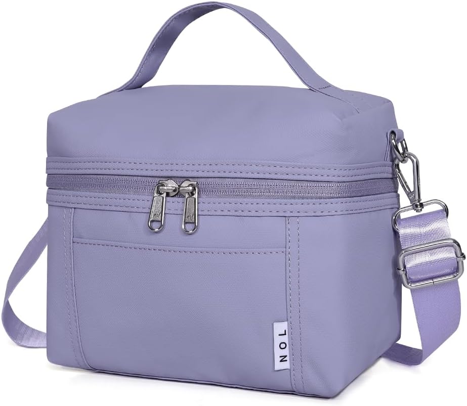NOL Natural Organic Lifestyle Insulated Lunch Bags for Women Cooler Bag Lightweight Nylon Waterproof Lunch Box For Work (Small, Light purple)