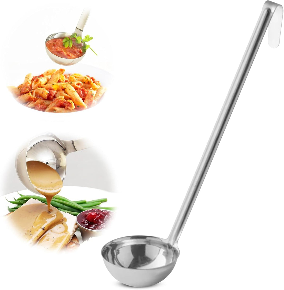 Ladle - Durable Stainless Steel Ladle Serving Measuring Soup Dressing Sauce Gravy Sturdy Dependable Long Handle for Kitchen (1, 6 Oz.)