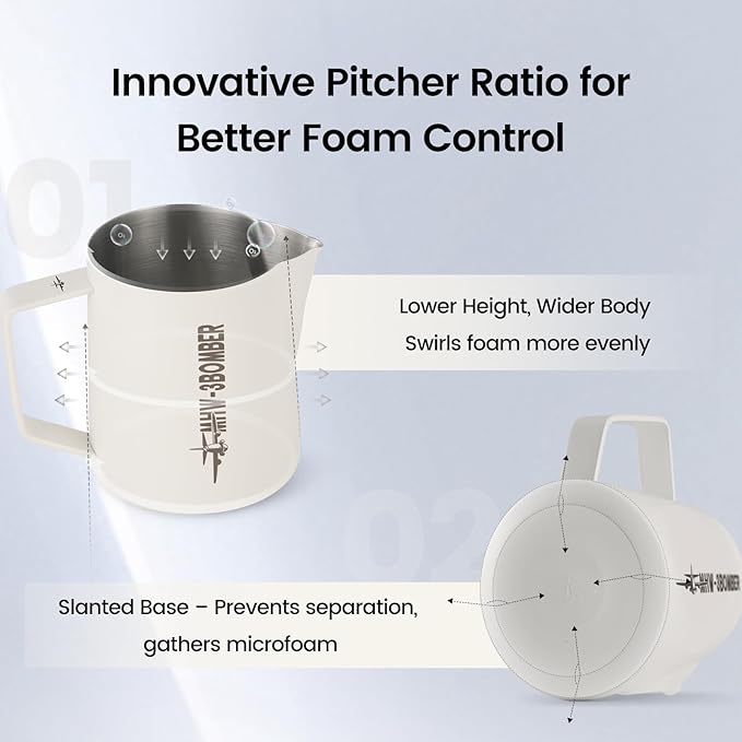 MHW-3BOMBER Espresso Steaming Pitcher Milk Frothing Pitcher Stainless Steel Milk Coffee Cappuccino Latte Art Barista Cup 20oz/600ml P5021W