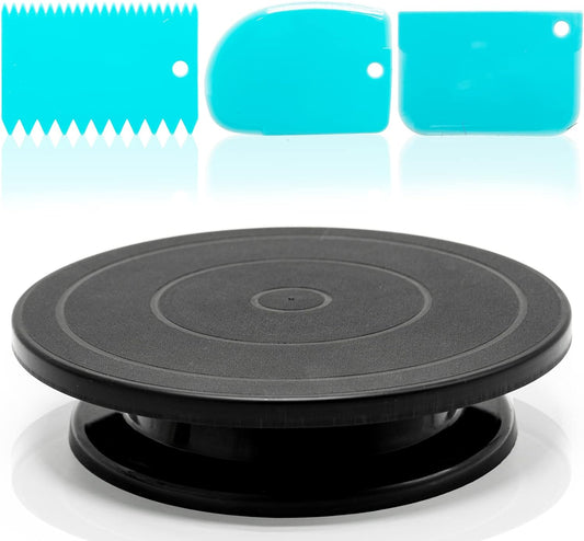 11”Rotate Turntable Sculpting Wheel Revolving Cake Turnable Black Painting Turn Table Stand for Paint Spraying Spinner,with 3 Scraping Tools-Spray Painting Spinner, Cake Decorating, DIY Projects